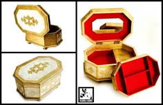 جعبه جواهرات موسیقی به سبک فلورانس ، جعبه موسیقی به شکل هشت ضلعی ، جعبه جواهرات موزیکال پرنعمت ، جعبه جواهرات دو سطح طلای موزیکال فلورانس