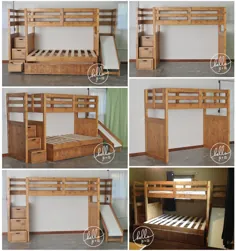 دوقلو بیش از دوقلو تخت تخته دو طبقه جامد چوبی همراه با پله و سرسره