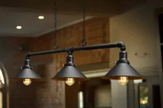 آویز آویز آویز جدید صنعتی 3 لامپ لوله مشکی نور چراغ روشنایی پایین |  eBay