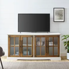 کنسول پایه تلویزیون 58 اینچ درب شیشه ای - سفید براق / اصلاح شده بارن وود
