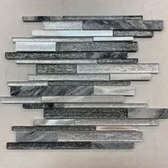 صفحه نقره ای آسیا - کاشی موزاییک شیشه ای سیاه ، شیشه ای خاکستری و مرمر خاکستری EST000GTB104