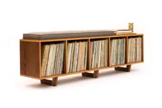 نسخه Vinyl LP Storage Bench Lo-Fi با Mid Century Modern |  اتسی