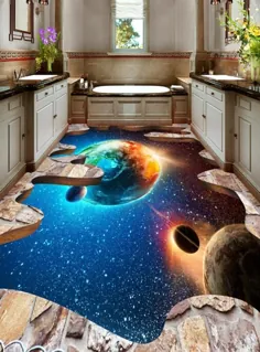 3D Planet Space F531 طبقه تصویر زمینه طبقه نقاشی دیواری خود چسب متحرک آشپزخانه کف حمام کف ضد آب