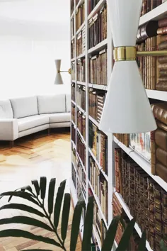 نورپردازی دیوار کتابخانه خانگی در فضای زندگی