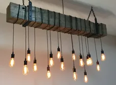 لوستر چراغ روشنایی پرتوی چوبی با براکت های آویز و پرتو بلند LED لامپ ادیسون 72 "- Farmhouse Industrial Modern