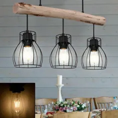 Vintage Design Pendel Decken Lampe Holz Balken Wohn Zimmer Gitter Hänge Leuchte |  eBay