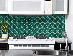 FUNWALTILES Fish Scale Design Premium Peel and Stick Wall Tiles Backsplash، 10X10in، 10Sheets، Green