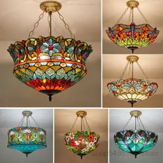 چراغ رنگی تیفانی Retro شیشه ای Hanglampen Vintage Mediterrane Barokke Opknoping