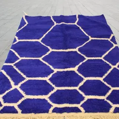 فرش آبی مراکش فرش Beni Ourain فرش دستباف 100٪ پشمی |  اتسی