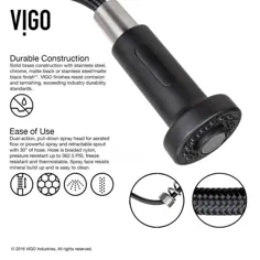 شیر آشپزخانه VIGO Edison Single Handle Pull-Down Sprayer در فولاد ضد زنگ / مشکی مات با توزیع کننده صابون-VG02001STMBK2 - انبار خانه
