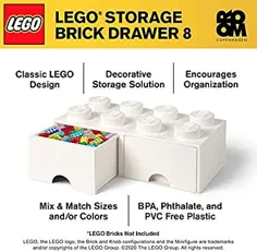 کشوی آجر ذخیره سازی LEGO ، 8 دستگیره ، 2 کشو ، جعبه ذخیره سازی قابل انعطاف ، سفید