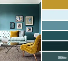 بهترین طرح های رنگی اتاق نشیمن - خردل ، تیل و پالت رنگ آبی روشن