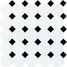 هشت ضلعی و نقطه ای مات سفید با نقطه سیاه 12 اینچ x 12 اینچ x 6 میلی متر کف و موزاییک سرامیکی و کاشی دیواری (1 فوت مربع در هر متر) -65012OCT21CC1P2 - انبار خانه