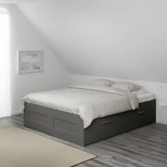 قاب تختخواب با فضای ذخیره سازی ، خاکستری ، Luröy ، Queen - IKEA