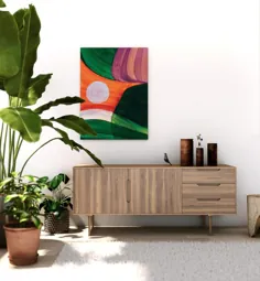 پرتقال سبز انتزاعی هنر دیوار معاصر را برای خانه چاپ می کند |  اتسی