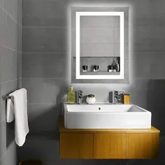 آینه چراغ دیواری Bonnlo Led Dimmable LED آینه دیواری حمام با آینه و دکمه لمسی و عملکرد ضد مه | به صورت عمودی یا افقی آویزان می شود (36 "× 28")