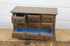 جعبه موسیقی پنج کشوی Vintage Wood و جعبه جواهرات پارچه آبی |  اتسی