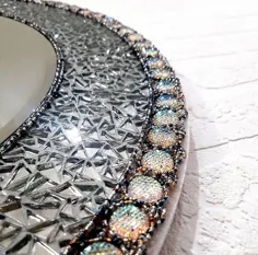 آینه موزاییکی گرد / آینه تزئینی با بدلیجات / ساخته شده |  اتسی