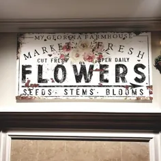 علامت تجاری سفارشی نام خانوادگی Vintage Farmhouse Wall Decor Rustic Chic Fresh Flower Market Sign نشانه آشپزخانه مدرن کشور ابتدایی دکور خانه