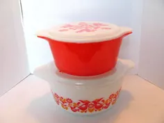 مجموعه دوستی Vintage Red Pyrex از 2 ظرف دیگ مخلوط با |  اتسی