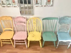 صندلی های مزرعه دار پرنعمت رنگ آمیزی صندلی ها و رنگ های MIX MATCH چوب جامد و صندلی های غذاخوری روستیک چوبی مضطرب 6 صندلی