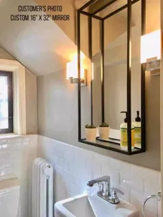 آینه حمام دو قاب فلزی مشکی مدرن صنعتی با قفسه - سادگی در جنوب