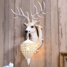 Lodge Deer Head Wall Light Lighting 1 Bulb Resin Wall Sconce with Teardrop Crystal Shade Wall Lamp & Sconces