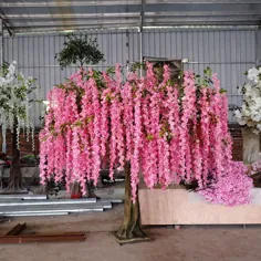 کارخانه صنایع دستی جدید میزهای با کیفیت بالا آویزان گل های متراکم درخت ویستریای مصنوعی برای تزئین عروسی