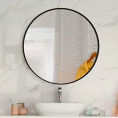 آینه دیواری قاب آلومینیومی ، آینه حمام ، آینه دایره ای ، آینه گرد ، آینه تزئینی ، آینه غرور ، آینه آرایش ، قطر 24 "، سیاه