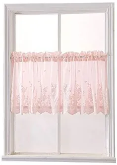 پرده پرده پنجره کافه آشپزخانه Popuid Vintage Sheer Sheffer Valance Dace Floral Embroiseded Perperper for Dekor Windows (Pink، 54 "W24 H)