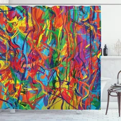 پرده دوش مدرن ، رنگین کمان مدور مانند خطوط رنگارنگ مانند آثار هنری نقاشی رنگ روغن معاصر ، ست حمام پارچه ای با قلاب ، چند رنگ ، توسط Ambesonne - Walmart.com