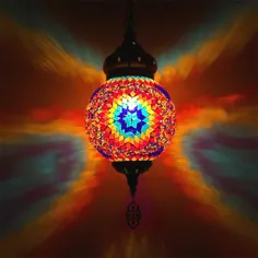 چراغ های آویز ترکی ، چراغ های موزاییکی کلاسیک شیشه های رنگی اولیه شیشه ای مراکشی چراغ های آویز 8 "عرض برای رستوران ، D