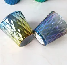 نگهدارنده شمع شیشه ای رنگارنگ آبکاری / اسپری / حکاکی شده با طرح الماس