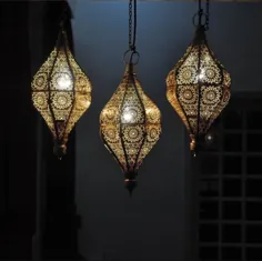 آویز تزئینی خانگی لامپ نگهدارنده شمع طلایی مراکش |  اتسی