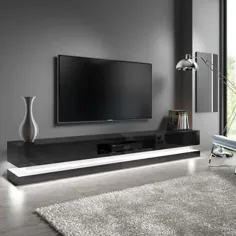 استند تلویزیون فوق العاده بزرگ براق مشکی با LED- تلویزیون تا 80 اینچ - Evoque | مبلمان 123