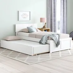 تختخواب پلت فرم Viv + Rae w / Trundle ، قاب تخت ، چوب / چوب جامد در رنگ سفید ، اندازه دوقلو |  Wayfair