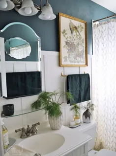 آرایش حمام با دیوارهای سبز و آبی تیره - جنیفر ریزو