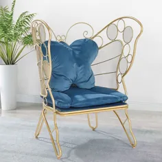 صندلی تاکیدی پروانه ای آبی صندلی مخملی روکش دار صندلی مدرن لهجه ای طلایی