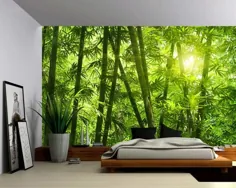 نور خورشید جنگل بامبو سبز - نقاشی دیواری با دیوار بزرگ ، کاغذ دیواری وینیل خود چسب ، پارچه دیواری پارچه ای و استیک