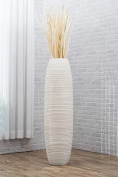 گلدان ایستاده کف بزرگ Leewadee Tall برای دکوراسیون منزل 30 اینچ ، چوب انبه ، شستشوی سفید