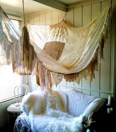 تختخواب سایبان Shabby Chic Curtain Canopy upcycled Bohemian Hippy |  اتسی