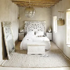 Geschnitztes 160 Bett-Kopfteil aus massm Mangoholz، weiß |  Maisons du Monde