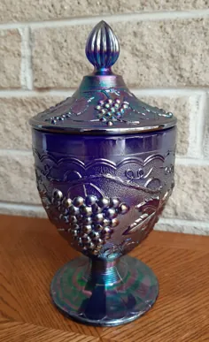 ظرف آب نبات پایه ای پوشیده شده از کمپوت شیشه ای کارناوال شیشه انگور Imperial Glass - شیشه کارناوال رنگین کمانی آبی