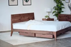 تخت ذخیره سازی سکوی چوبی |  تختخواب گردو |  تختخواب پلاستیکی مدرن شیکر ذخیره سازی |  تختخواب چوبی مدرن Mid Century |  تخت میانه قرن