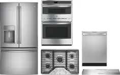 بسته بندی لوازم خانگی آشپزخانه GE GERECTWODWRH246 5 قطعه با یخچال و ماشین ظرفشویی درب فرانسوی در فولاد ضد زنگ
