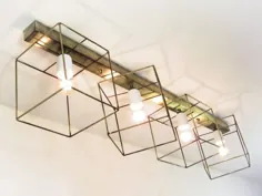 نور غرور صنعتی |  چراغ سقفی هندسی Flush Mount |  Cubic Cage Wall Sconce |  مدرن 4 Fi