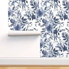 کاغذ دیواری گل 8 گل آبی و سفید توسط Shopcabin |  اتسی