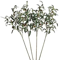 شاخه های زیتون مصنوعی SHACOS با میوه ها 4 شاخه سبز جعلی گیاه ساقه زیتون بلند 28 اینچ برای دکوراسیون عروسی خانگی (4 ، 28 اینچ)