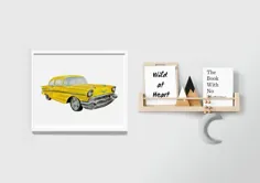 چاپ اتومبیل کلاسیک زرد افقی ، هنر دیواری اتومبیل کلاسیک ، هدیه عاشق ماشین ، دکوراسیون اتاق کودک نو پا بزرگ ، اتومبیل های هنر دیواری ، هنر قابل چاپ Chevy