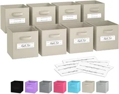 Royexe - Storage Cubes - (مجموعه ای از 8) سبد ذخیره سازی |  ویژگی های دسته های دوتایی و 10 کارت برچسب پنجره |  سطل های ذخیره مکعب |  سازمان قفسه گنجه پارچه ای تاشو |  سازماندهی و ذخیره سازی کشو (بژ)